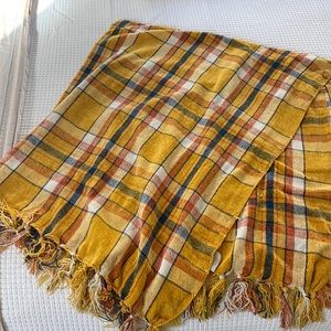 Mustard, navy and coral throw blanket